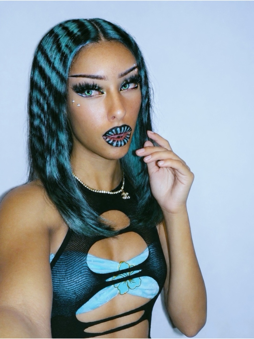 Teal & black customized wig -reptile girl unit